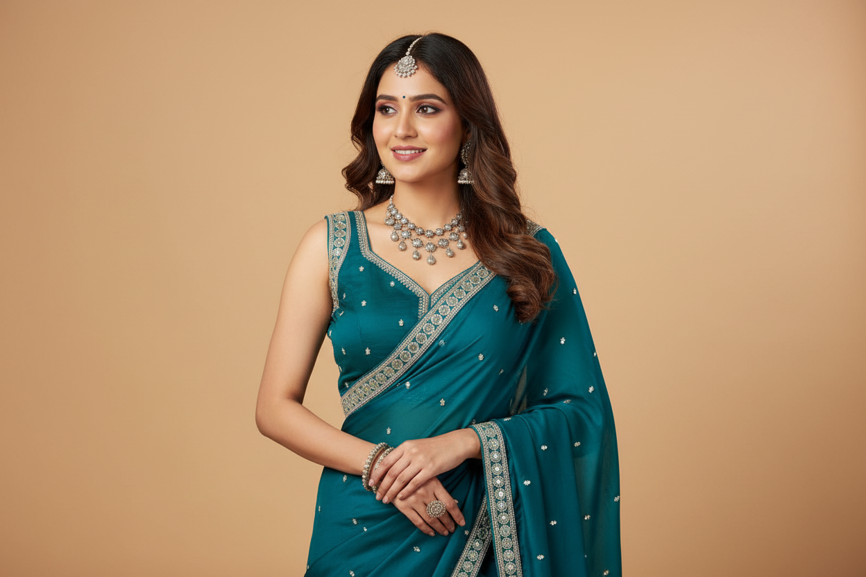 GREEN SLUB SILK READYMADE BLOUSE
