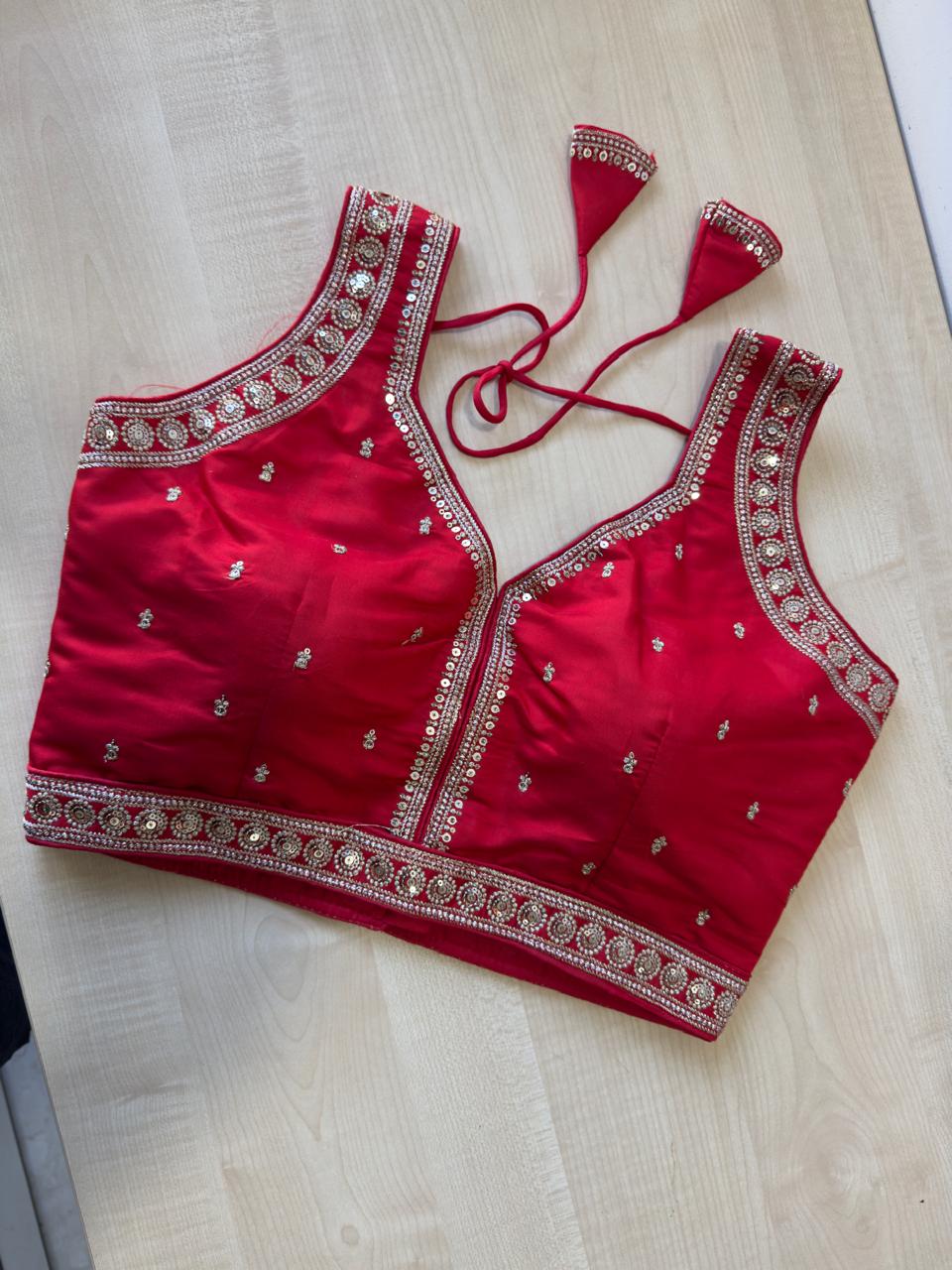 RED SLUB SILK READYMADE BLOUSE