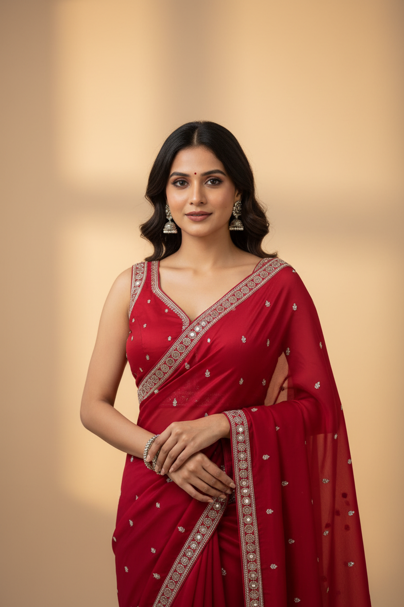 RED SLUB SILK READYMADE BLOUSE