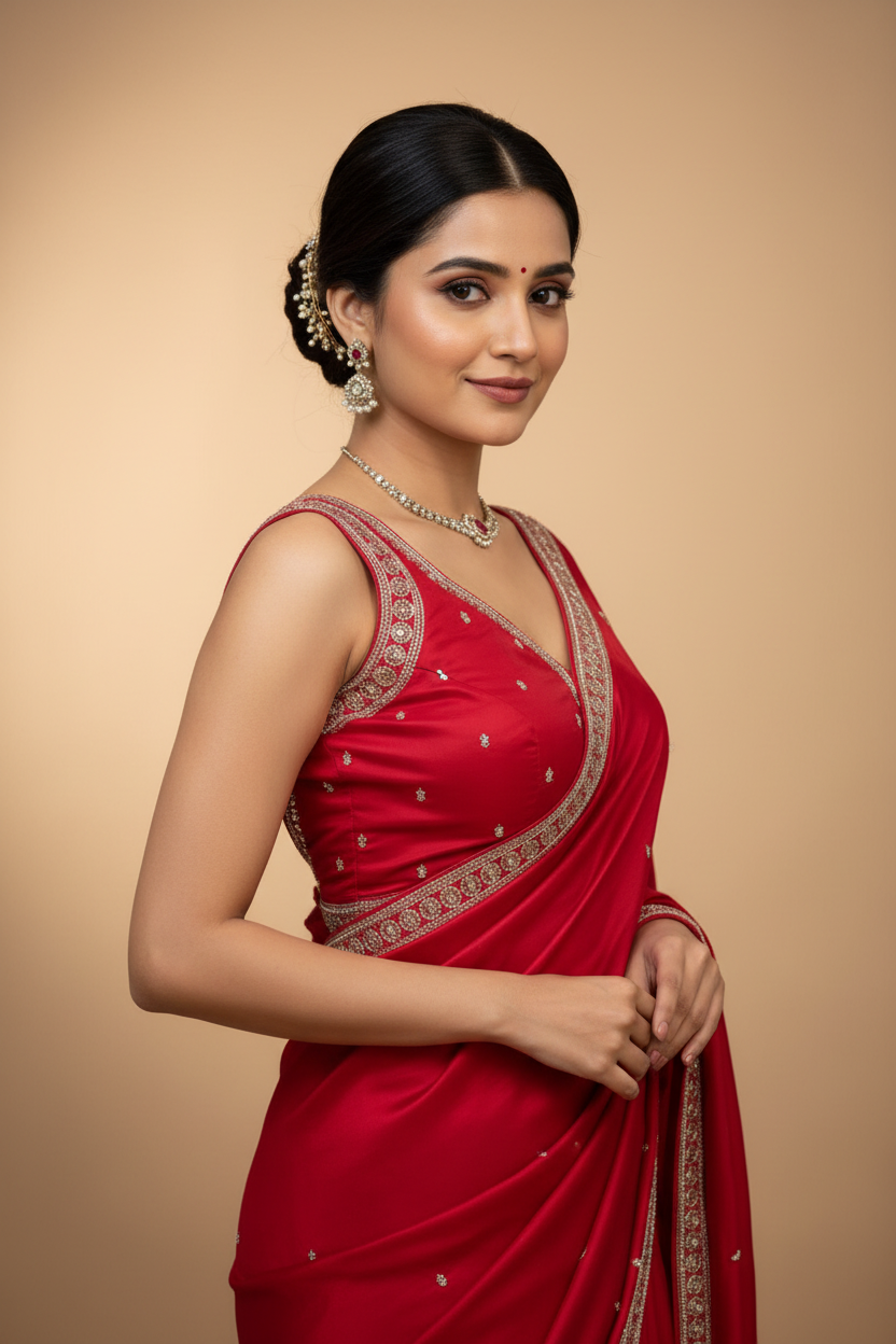 RED SLUB SILK READYMADE BLOUSE