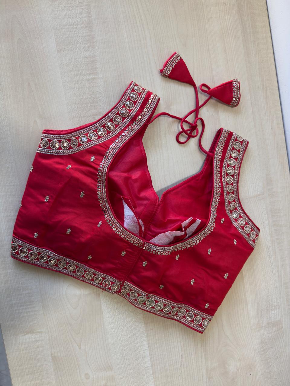 RED SLUB SILK READYMADE BLOUSE