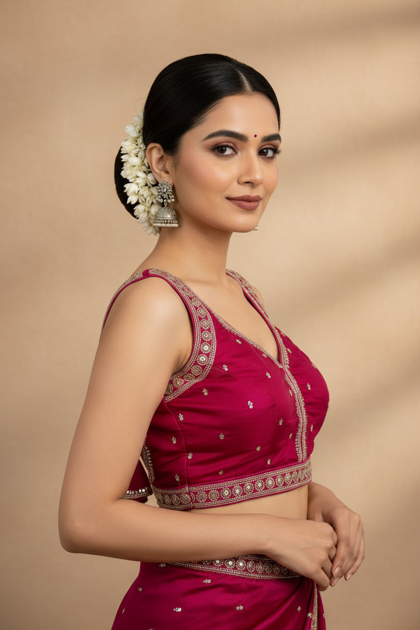 RANI PINK SLUB SILK READYMADE BLOUSE
