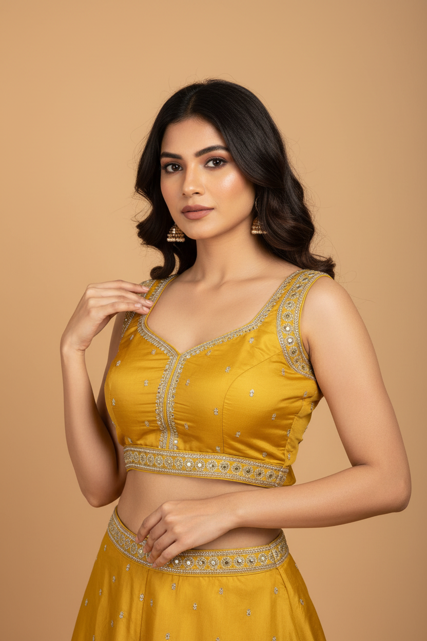 YELLOW SLUB SILK READYMADE BLOUSE
