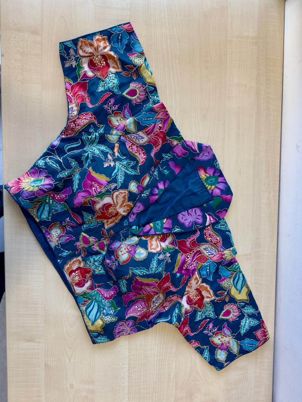 FLORAL BLUE READYMADE SAREE BLOUSE