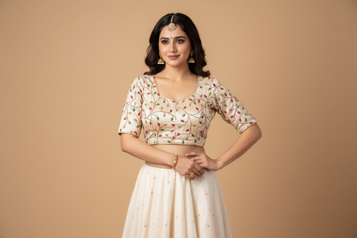 FLORAL WHITE  READYMADE BLOUSE