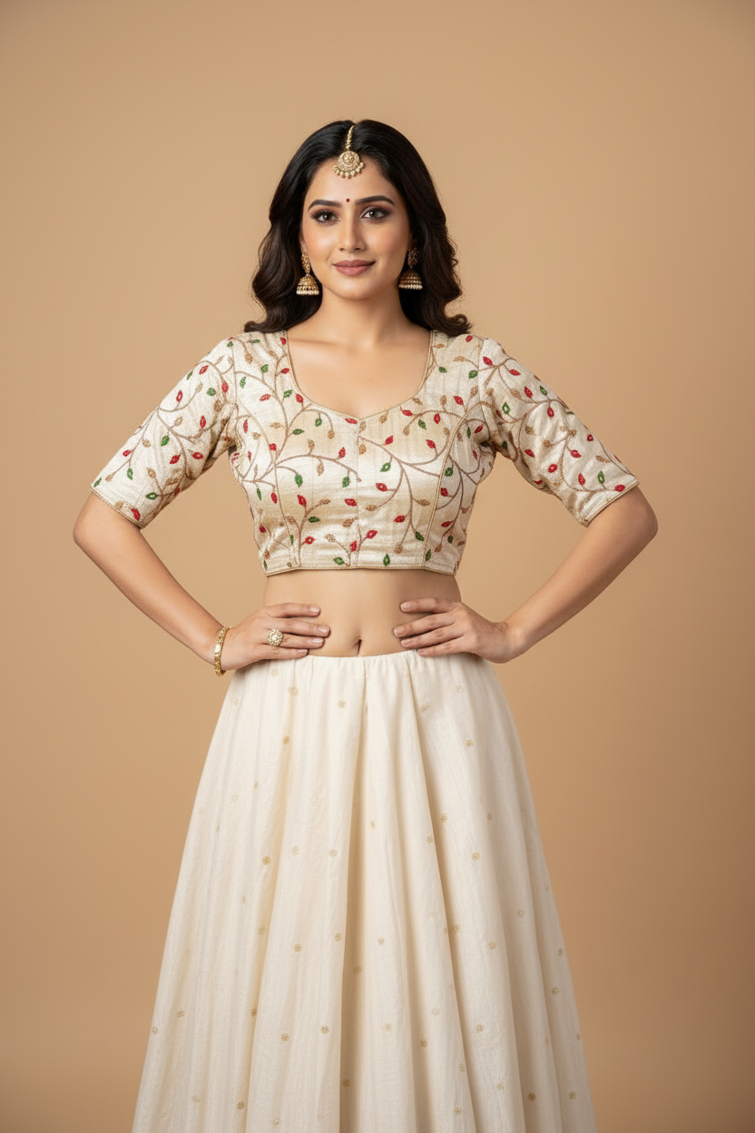 FLORAL WHITE  READYMADE BLOUSE