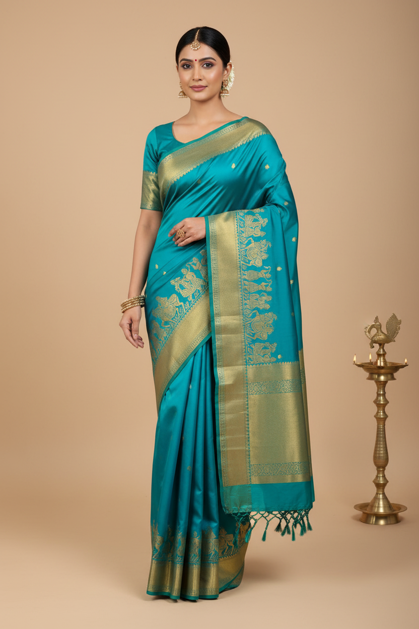 TEAL BLUE PALLUKU DESIGN BORDER