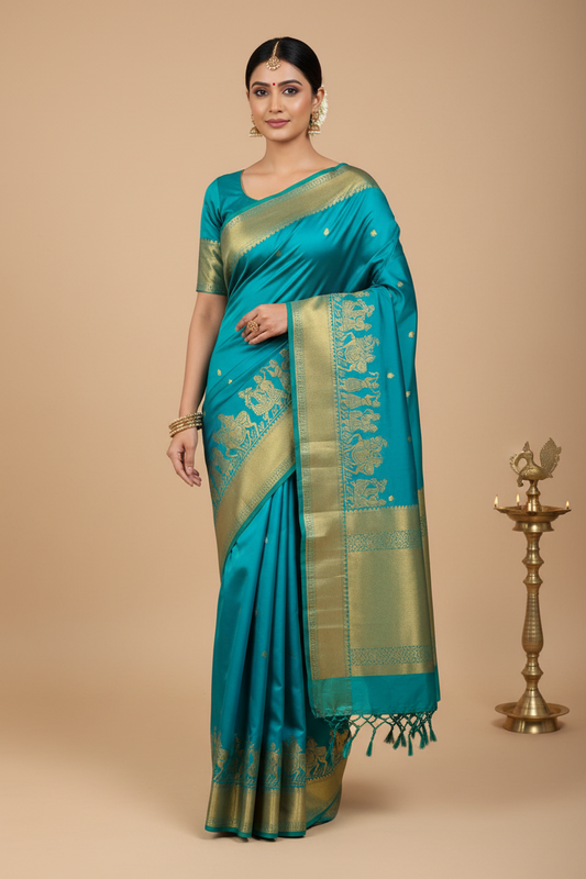 TEAL BLUE PALLUKU DESIGN BORDER