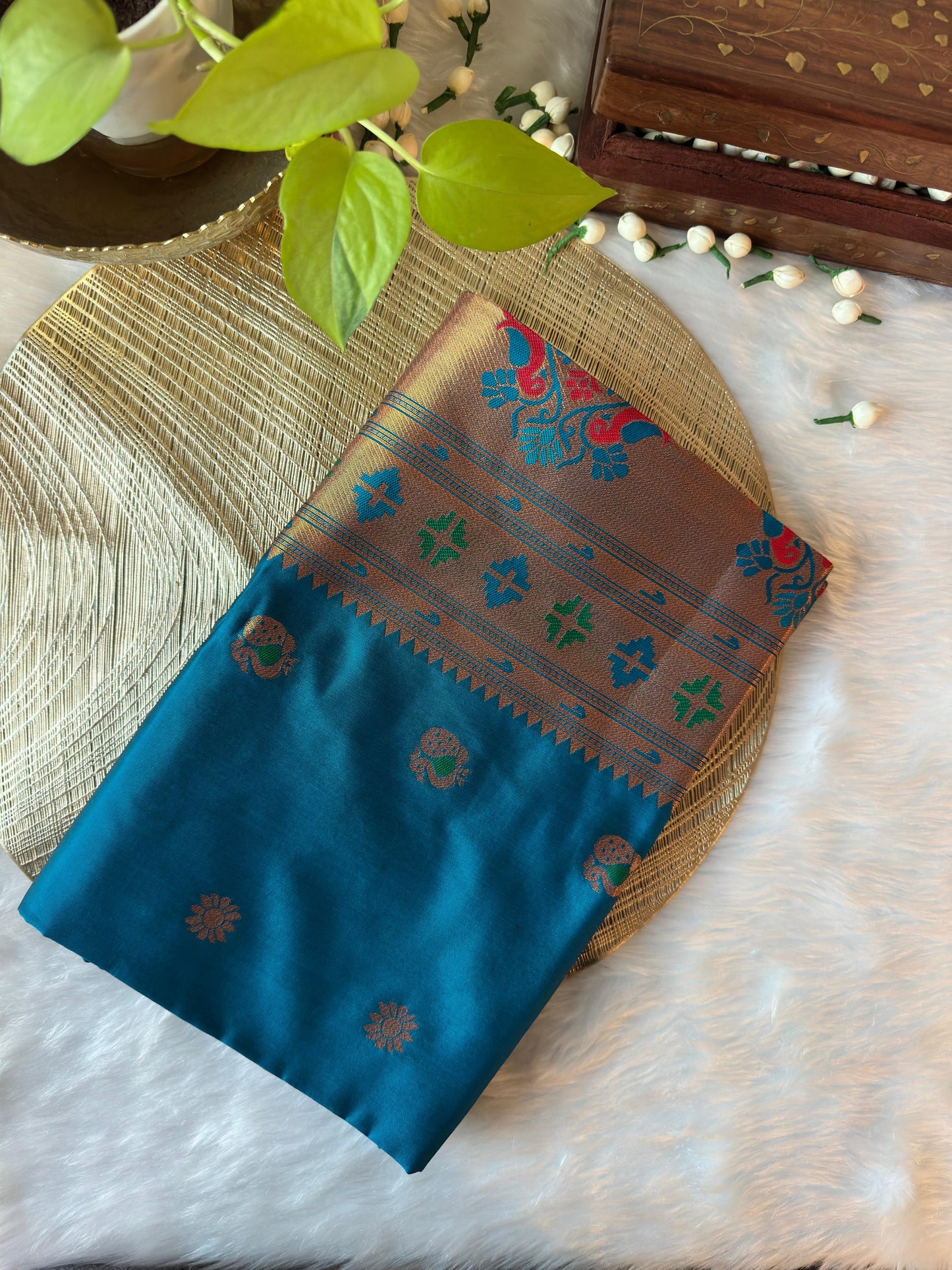 PEACOCK TEAL BLUE PAITHANI SAREE