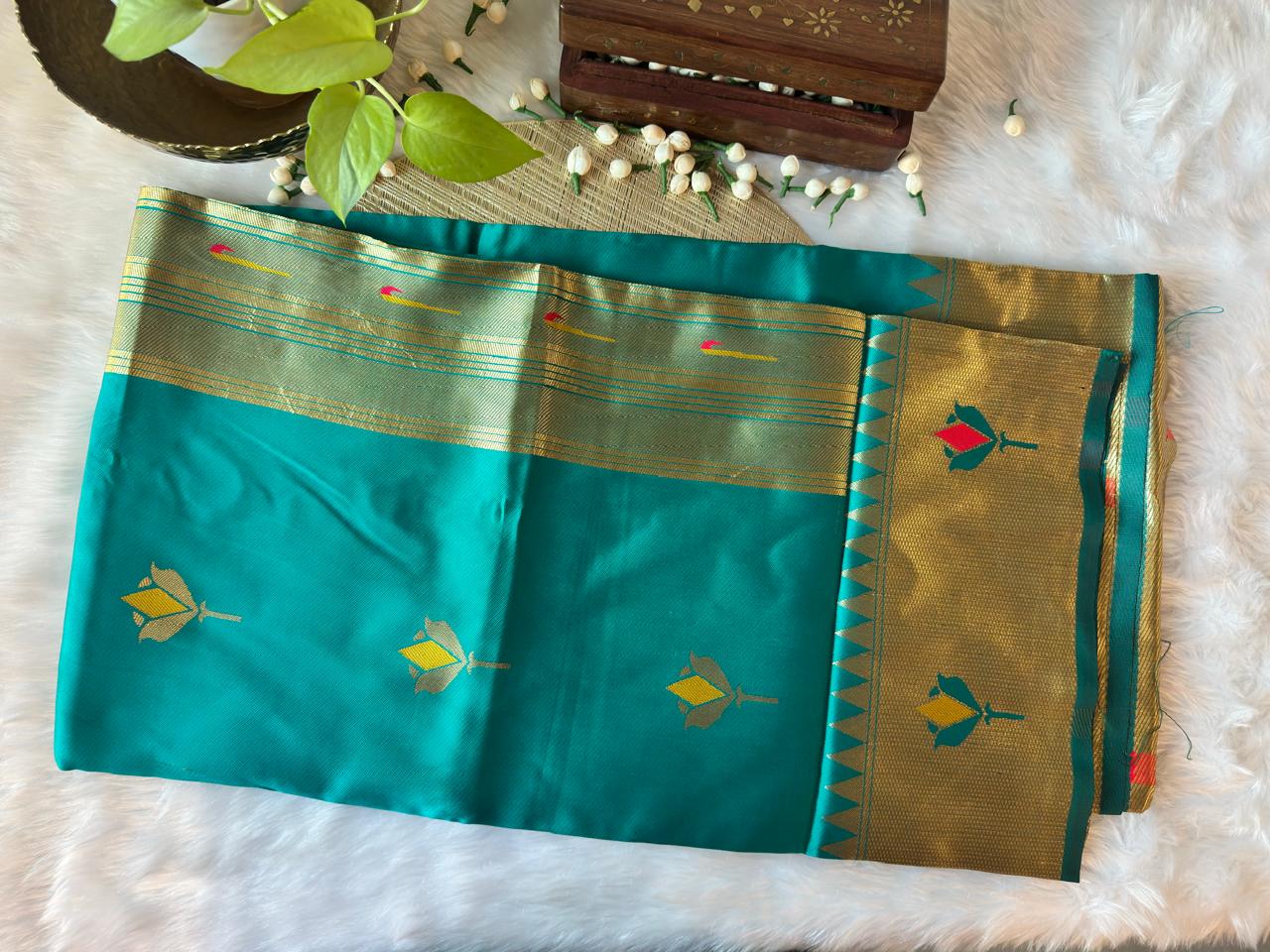 LOTUS TEAL GREEN PAITHANI SAREE