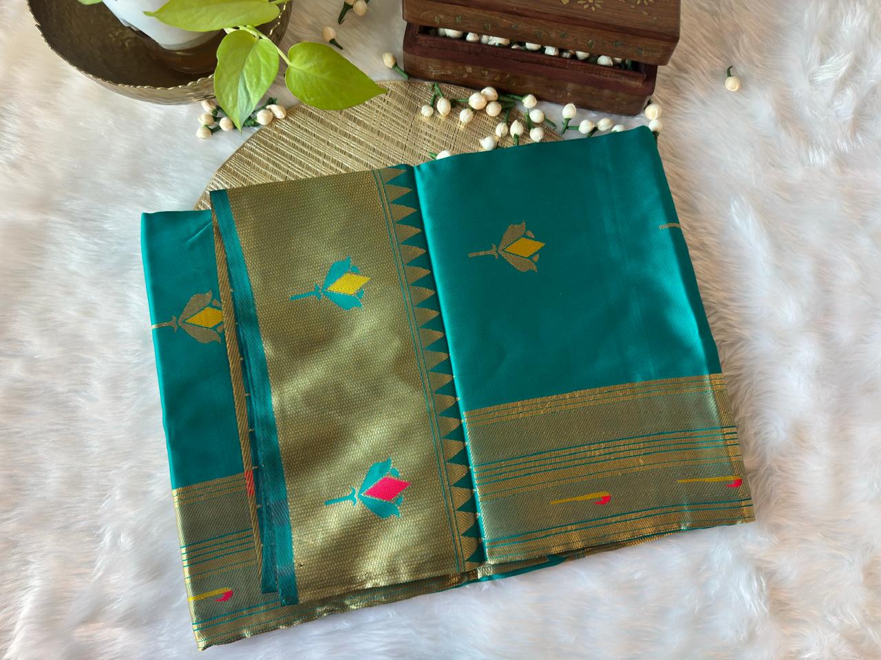 LOTUS TEAL GREEN PAITHANI SAREE