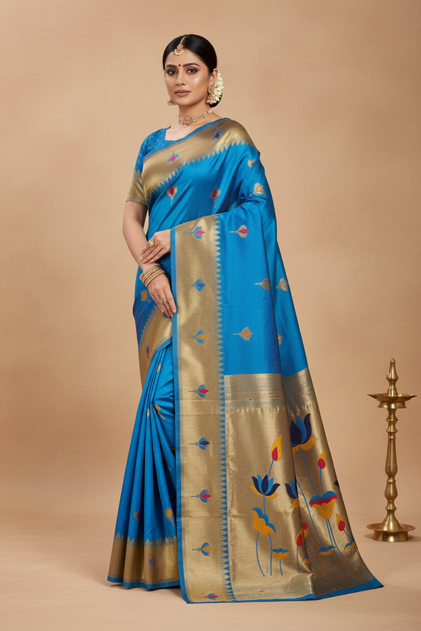 LOTUS BLUE PAITHANI SAREE
