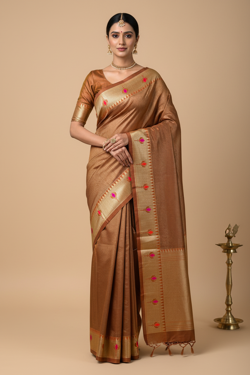 TEESHU LIGHT BROWN PAITHANI SAREE