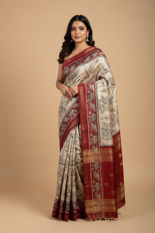 MIX COTTON - PENCIL SKETCH DESIGN SAREE