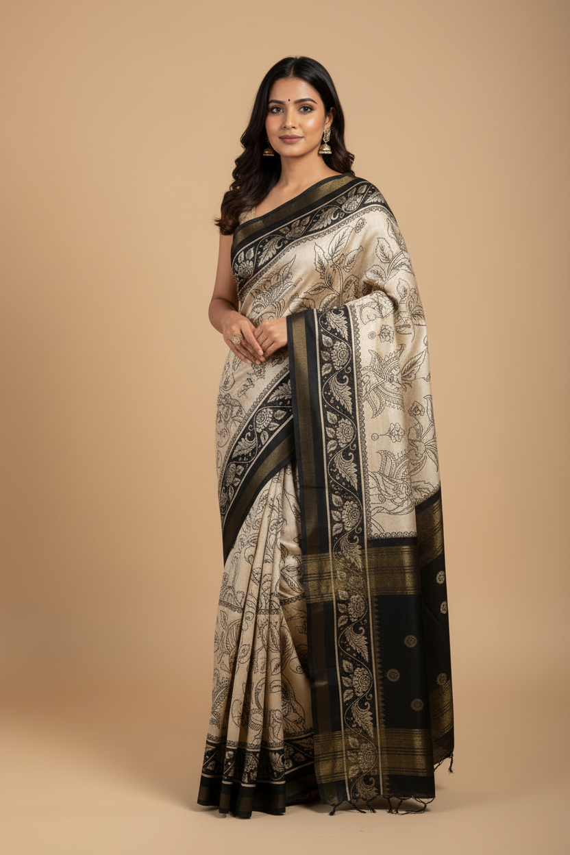 MIX COTTON - PENCIL SKETCH DESIGN SAREE