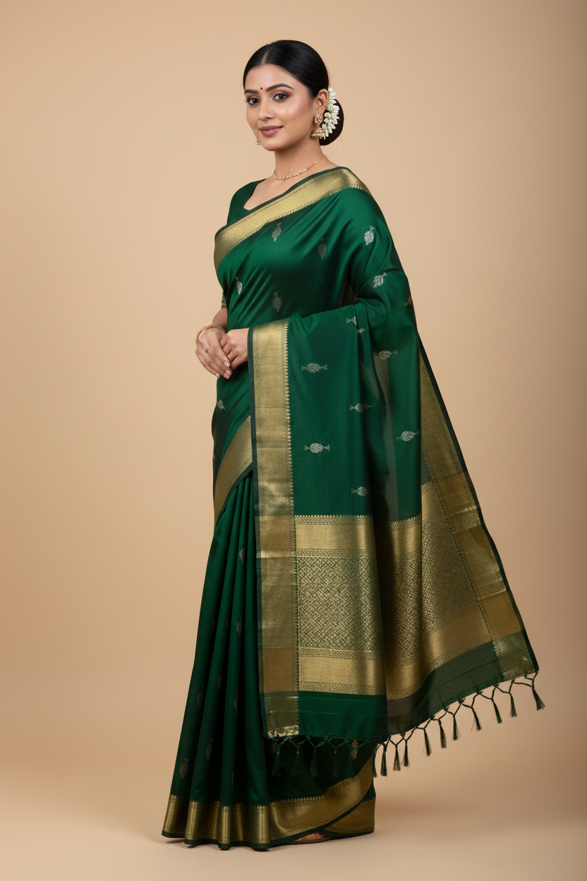 BOTTLE GREEN SEMI-SILK - SMALL BORDER