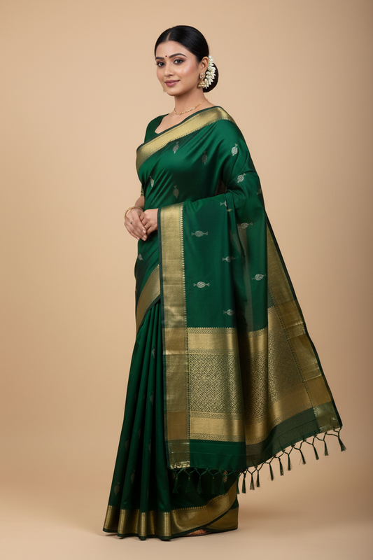 BOTTLE GREEN SEMI-SILK - SMALL BORDER