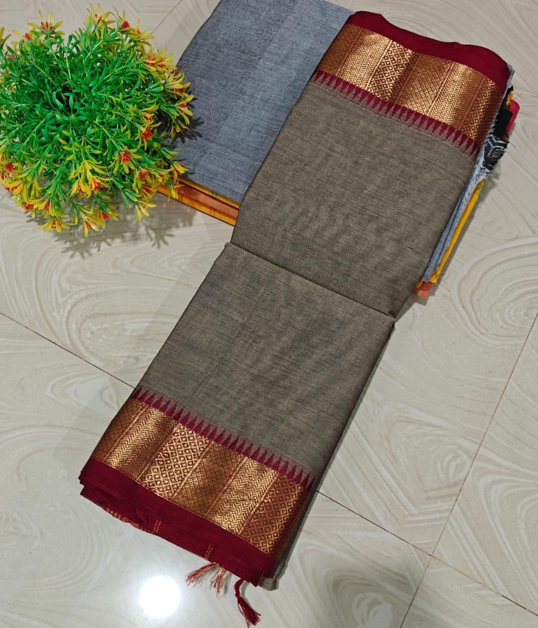 HANDLOOM PURE COTTON GREY BROWN + MAROON