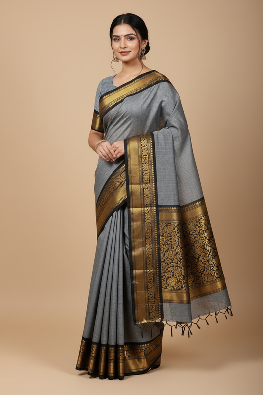HANDLOOM PURE COTTON - GREY + BLACK