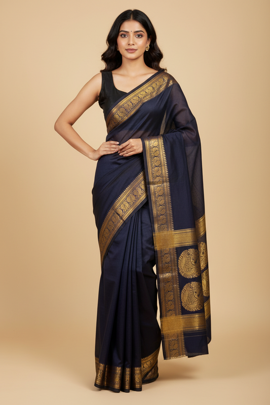 HANDLOOM PURE COTTON - NAVY BLUE