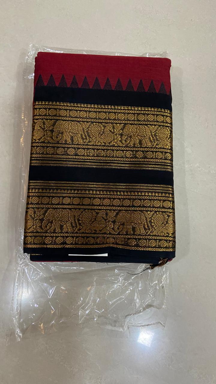 HANDLOOM PURE COTTON - RED & BLACK