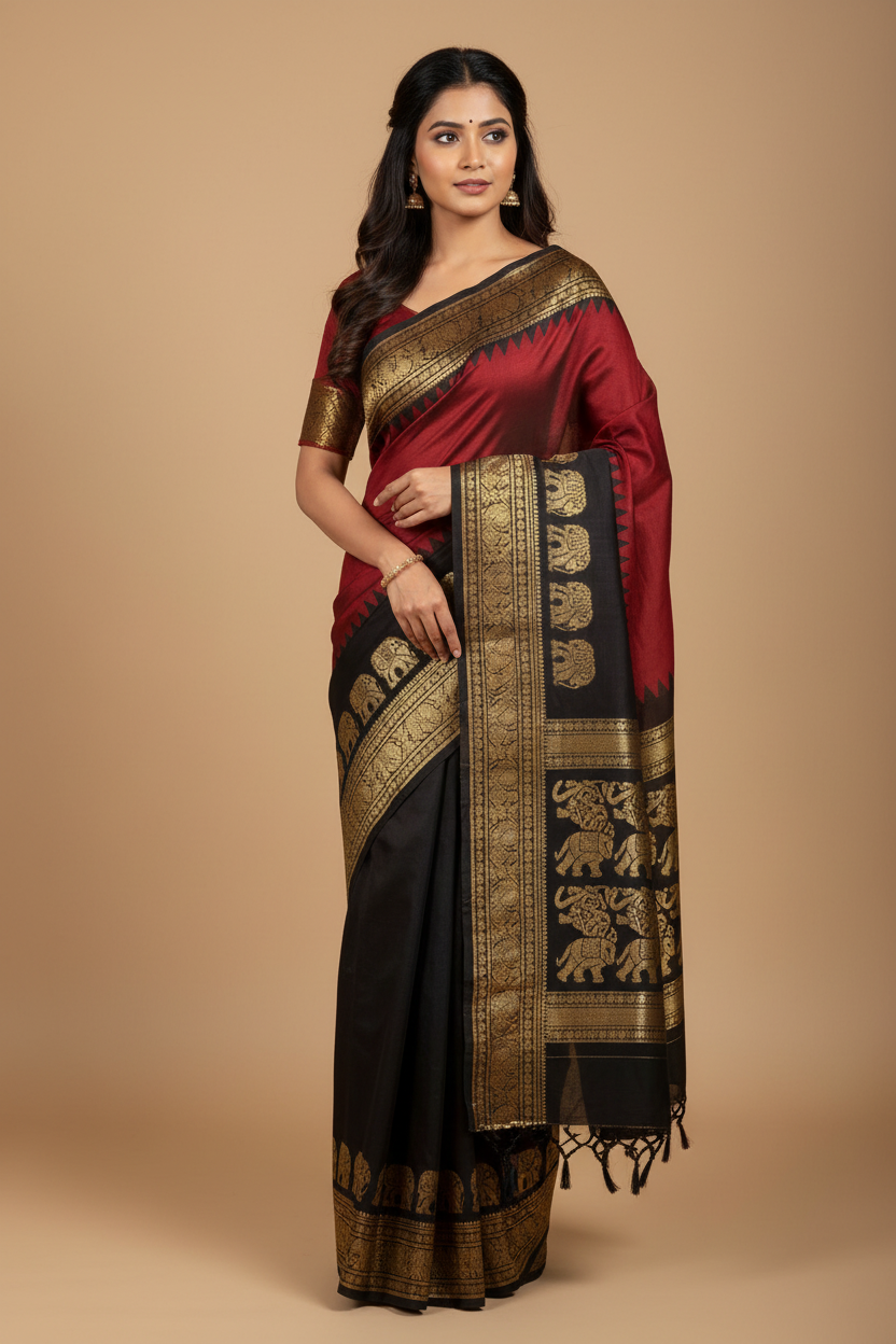HANDLOOM PURE COTTON - RED & BLACK
