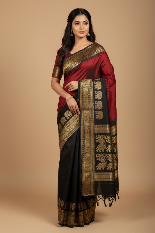 HANDLOOM PURE COTTON - RED & BLACK