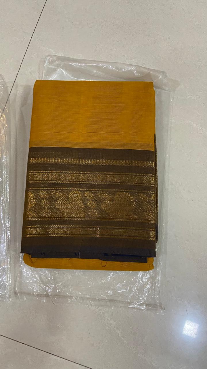 HANDLOOM PURE COTTON YELLOW + BROWN