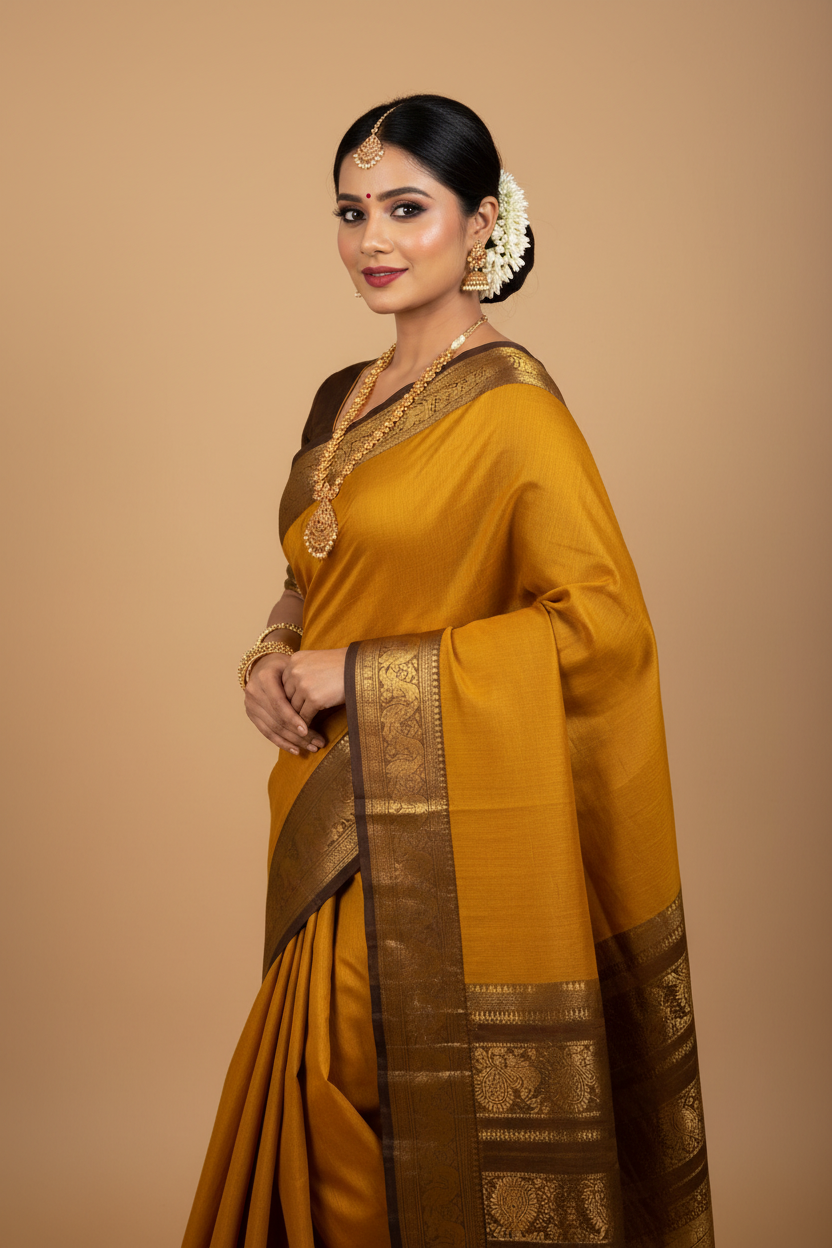 HANDLOOM PURE COTTON YELLOW + BROWN