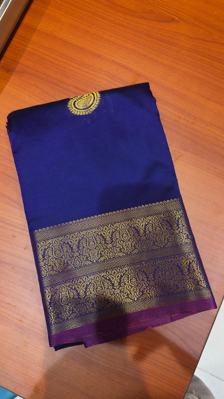 SOFT FUSION SAREE - NAVY BLUE & PINK
