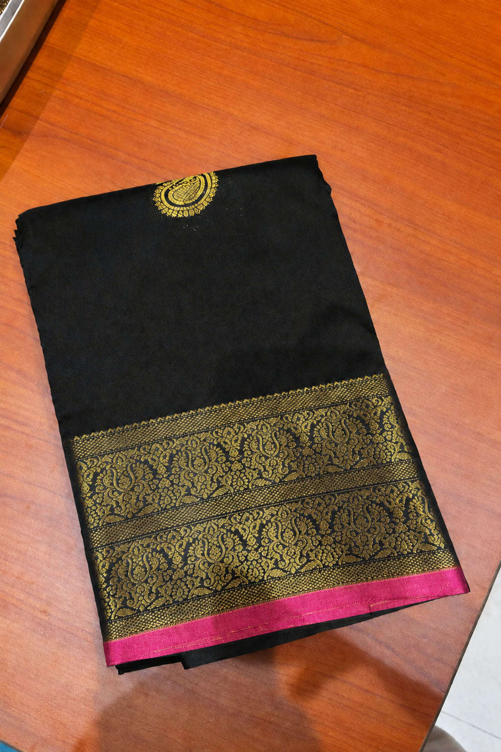 SOFT FUSION SAREE - BLACK & PINK