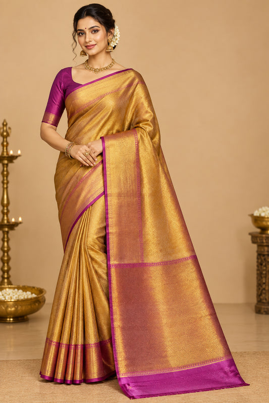 TISSUE SOFT SILK BEIGE PINK SAREE