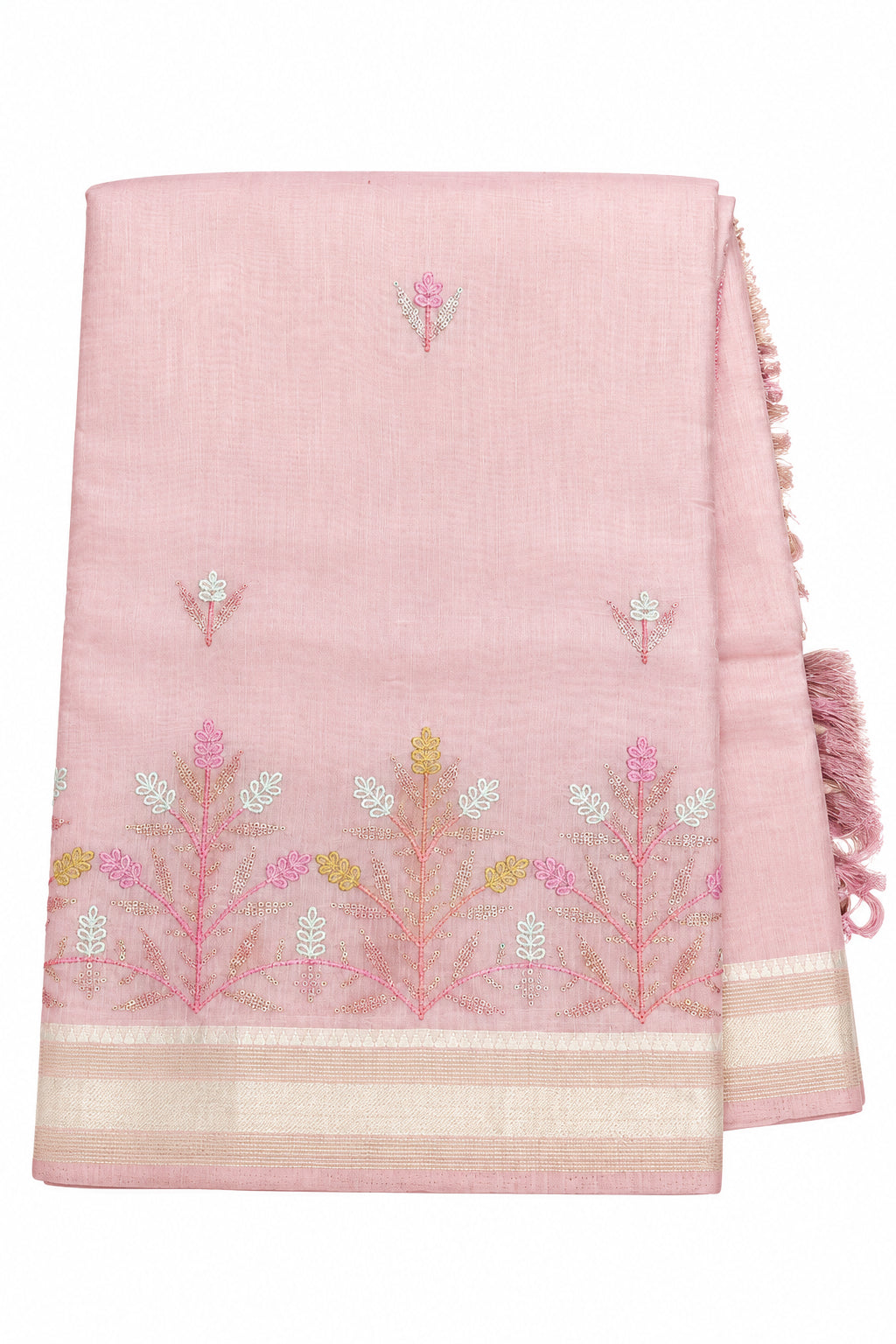 Embroidered Peach Cotton Saree