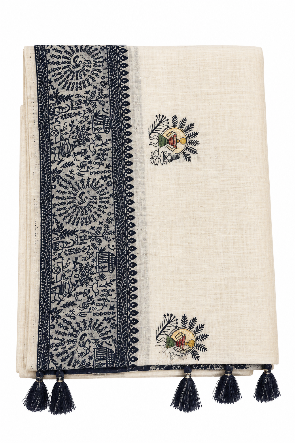 Warli & Figure Motif Off-White Cotton