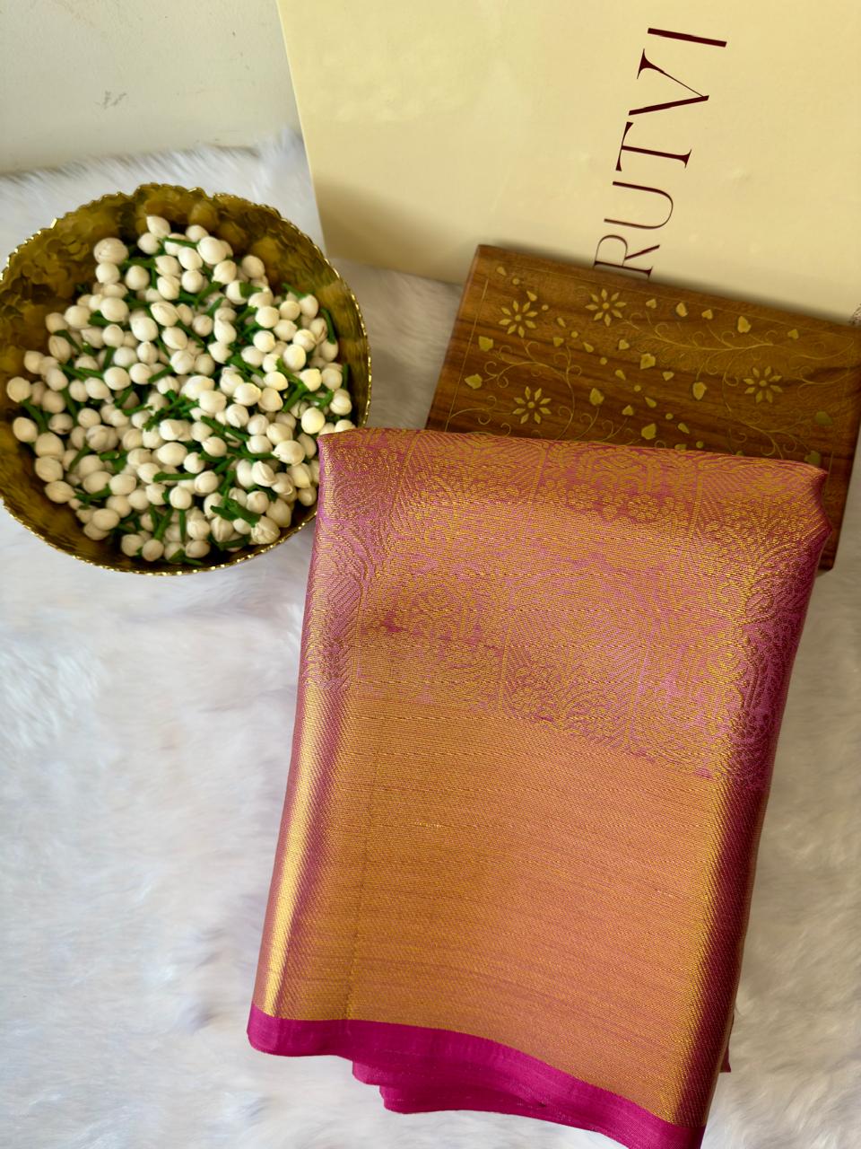 GOLDEN MAROON SOFT TISSUE SILK SAREE WITH INTRICATE GOLDEN WEAVES