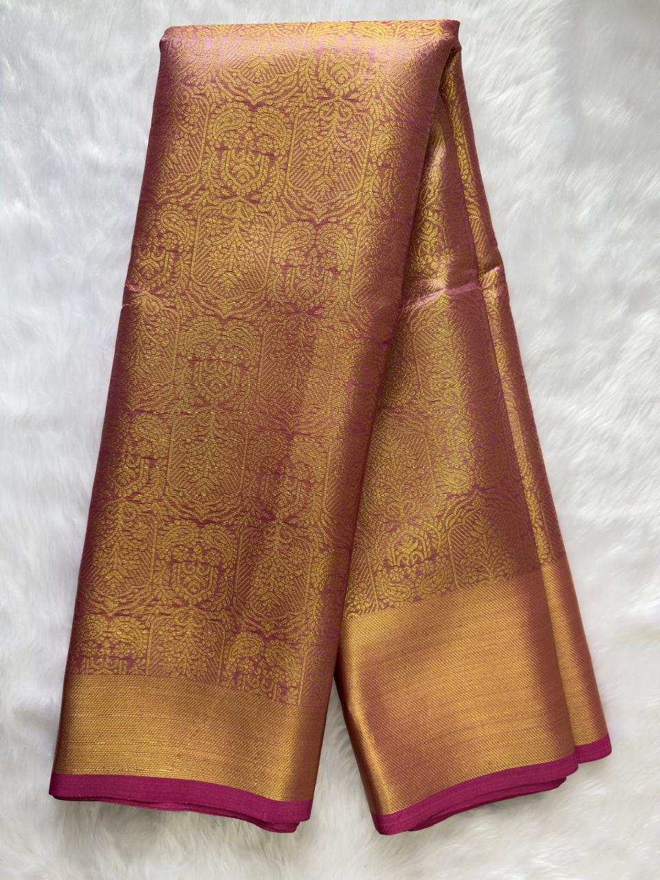 GOLDEN MAROON SOFT TISSUE SILK SAREE WITH INTRICATE GOLDEN WEAVES