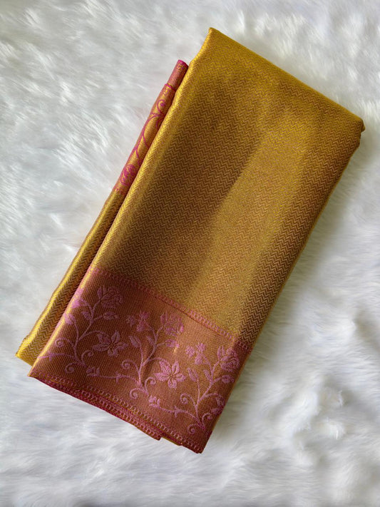 GOLDEN SOFT TISSUE SILK SAREE WITH EMBROIDERED ZARI BORDER