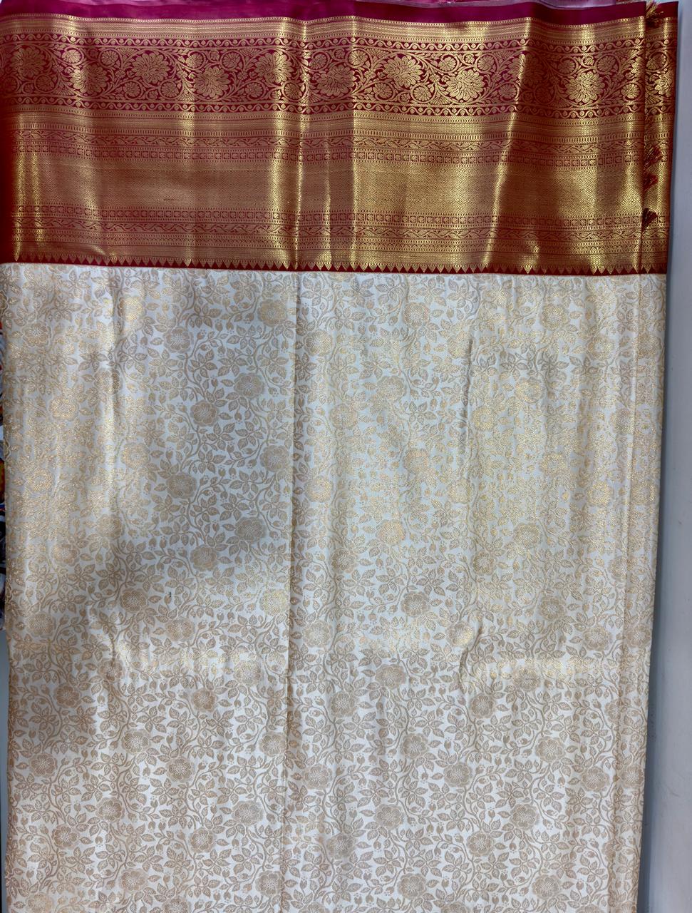HALF WHITE + MAROON BIG BORDER SOFT SILK SAREE