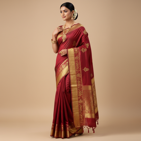 MAROON WITH PALLAKU DESIGN BIG BORDER