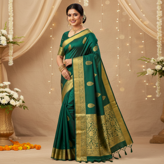 DARK GREEN WITH INTRICATE ZARI BIG BORDER