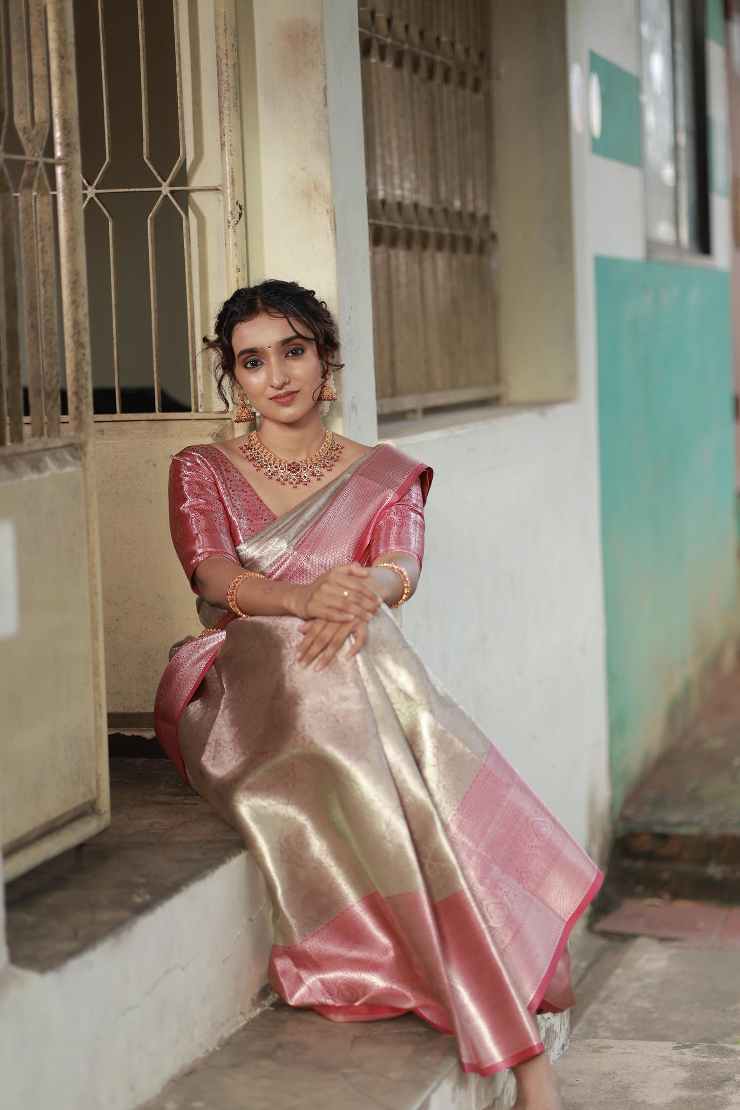 SILVER DARK PINK SOFT SILK SAREE WITH RICH BIG BORDER