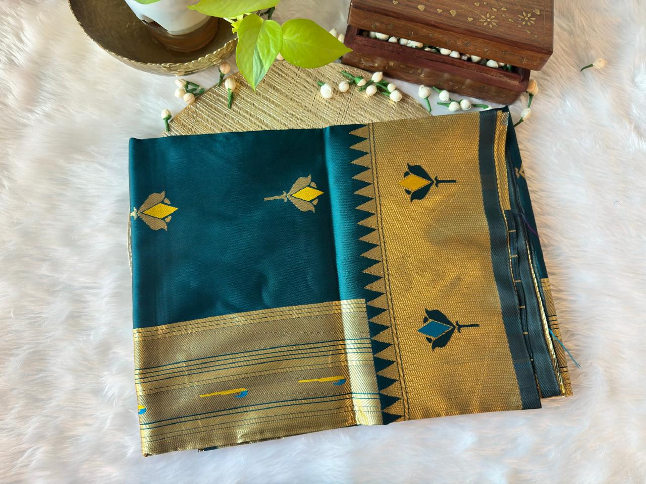 LOTUS TEAL BLUE PAITHANI SAREE