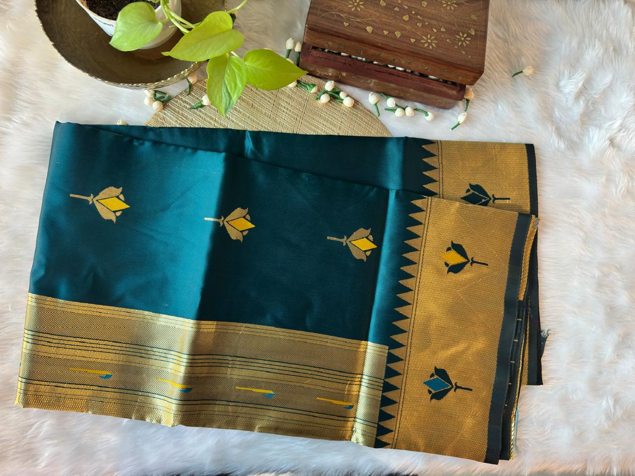 LOTUS TEAL BLUE PAITHANI SAREE