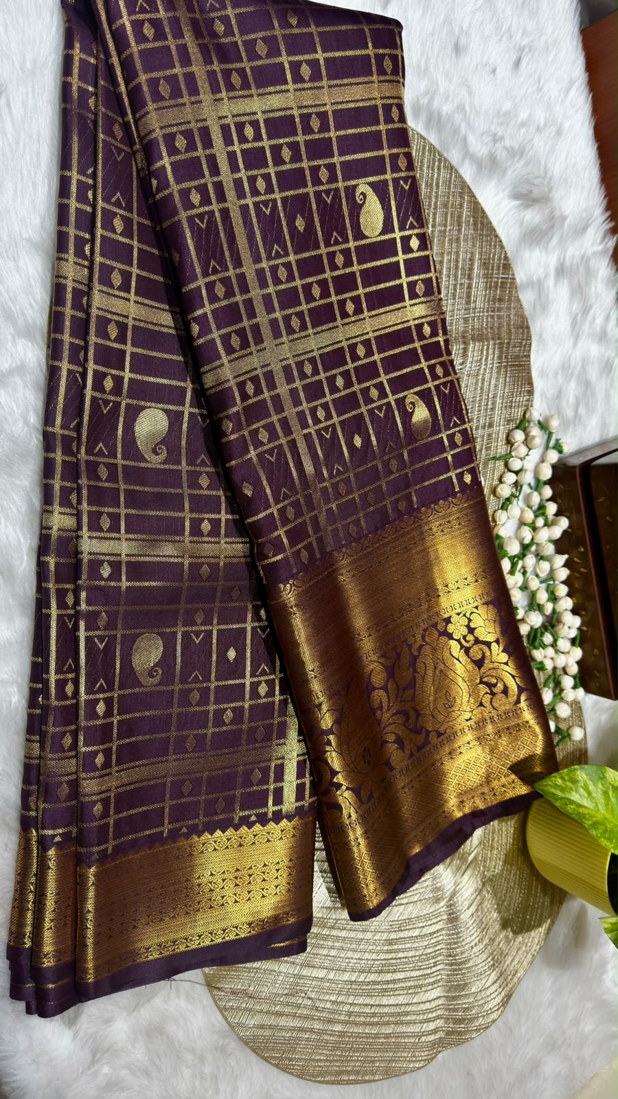 DARK BROWN CHECKS - SEMI SILK SAREE