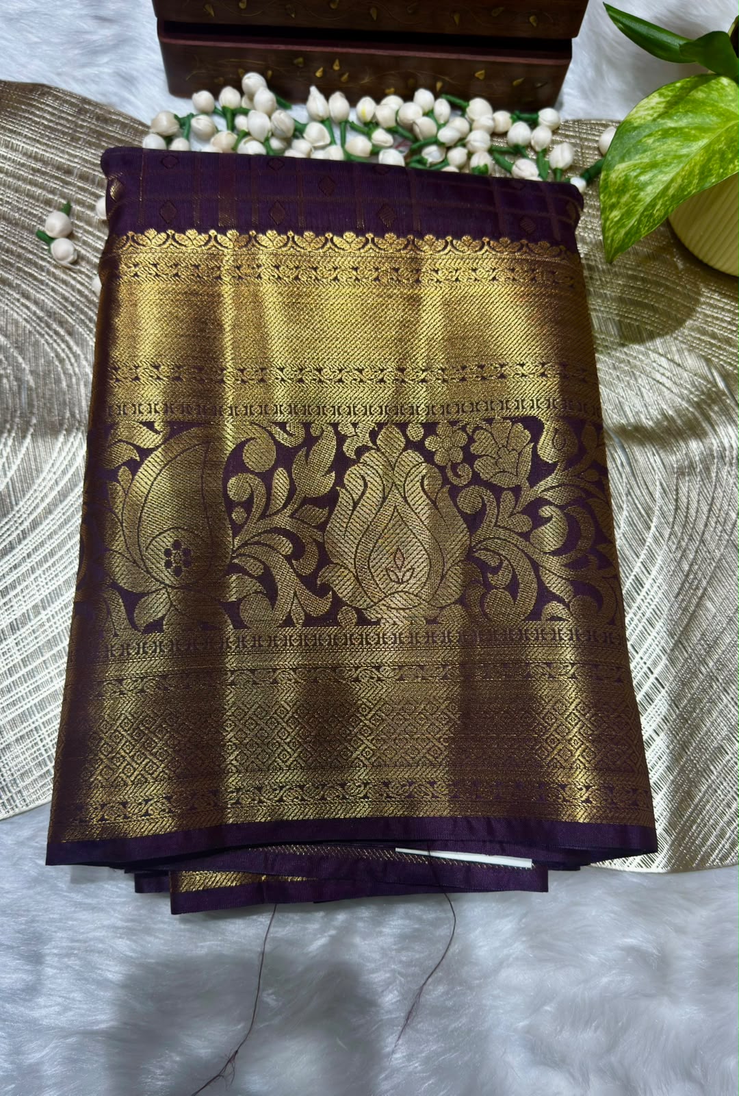 DARK BROWN CHECKS - SEMI SILK SAREE