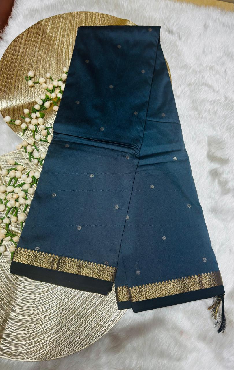 SEMI SILK GREY SMALL BUTTA BORDER