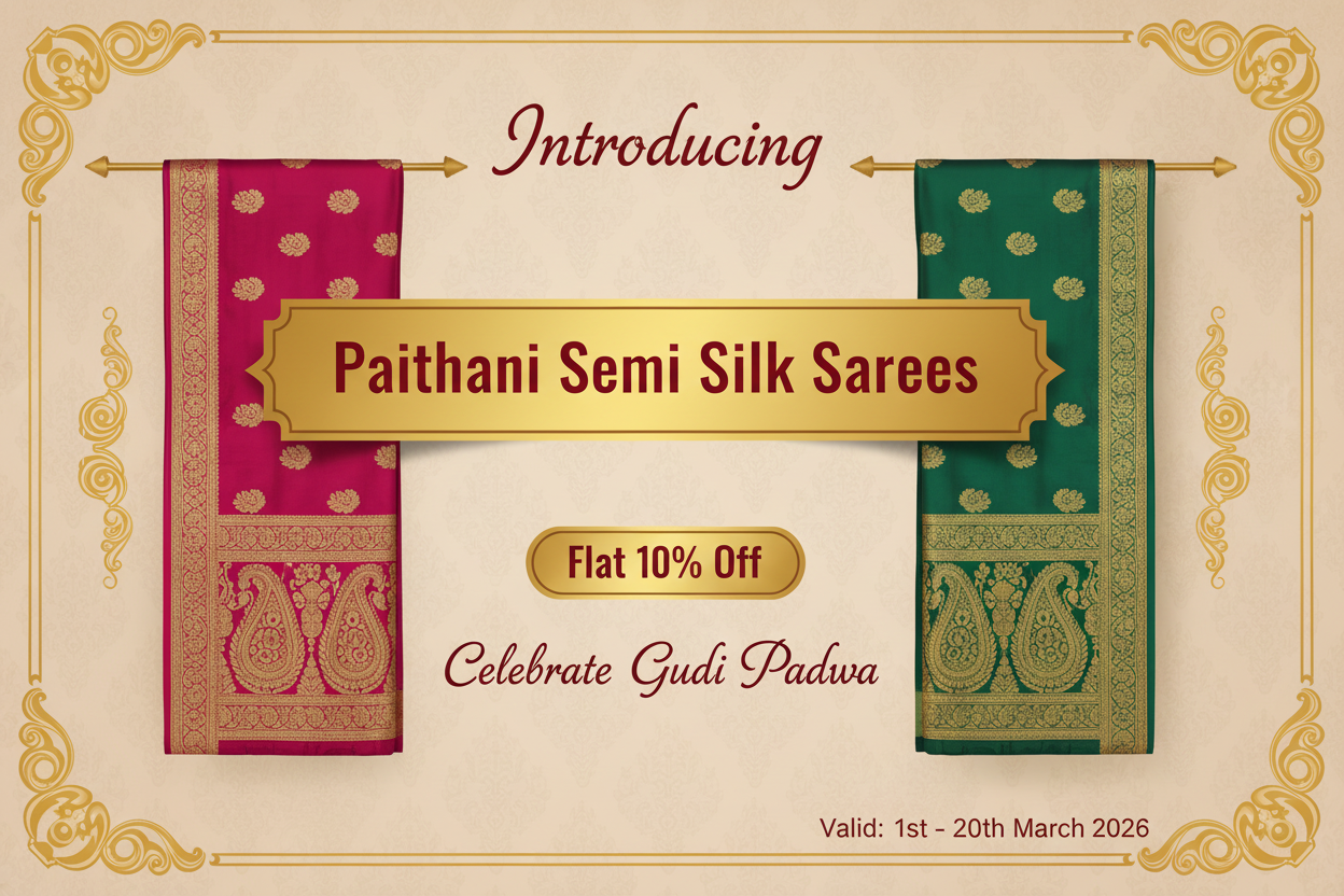 Paithani Semi Silk Sarees Gudi Padwa Banner - Maroon Text