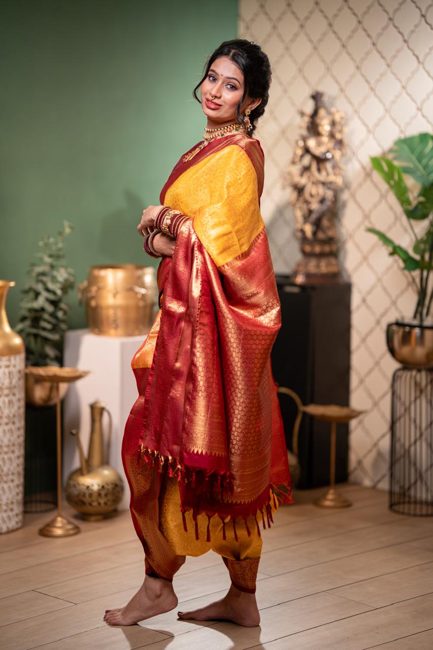YELLOW + RED BIG BORDER SOFT SILK SAREE