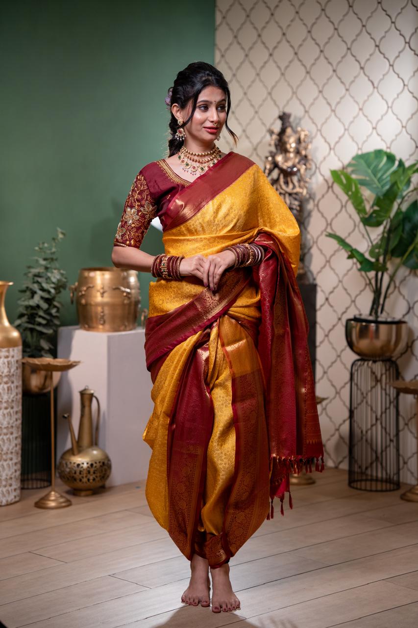 YELLOW + RED BIG BORDER SOFT SILK SAREE