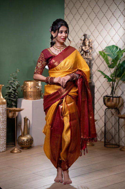 YELLOW + RED BIG BORDER SOFT SILK SAREE